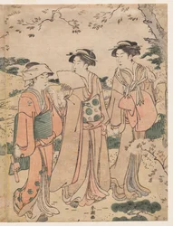Donne che ammirano i fiori di ciliegio ad Asukayama