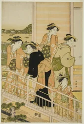 Donne su un balcone di una casa da tè di Yoshiwara