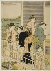 Donne su un balcone di una casa da tè di Yoshiwara