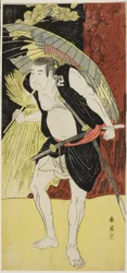Gli attori Mimasu Tokujirô I nel ruolo di Hayano Kampei (a sinistra) e Nakayama Kojûrô VI nel ruolo di Ono Sadakurô (a destra) in "Il tesoro dei 47 custodi fedeli" ("Kanadehon chûshingura")