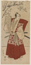 Ichikawa Monnosuke II come un signore che tiene uno stendardo