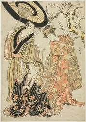 Gli attori Iwai Hanshirô IV, Ichikawa Monnosuke II e Sakata Hangorô III in "Fiocchi di neve: Alzare lo standard a Izu" ("Mutsu no Hana Izu no Hataage")