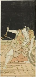 Gli attori Nakamura Nakazô I nel ruolo di Danshichi Kurobei e Ichikawa Danjûrô V nel ruolo di Issun Tokubei in "Lo specchio di Osaka nel festival estivo" ("Natsu MatsuriNaniwa Kagami")