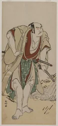Otani Hiroji III come samurai accanto a un ruscello, c. 1780