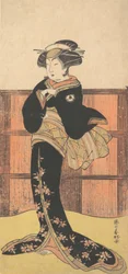 Il quarto Iwai Hanshiro come donna in un kimono nero, ca. 1778