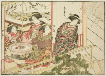 Cortigiane del Kiribishiya, dal libro "Specchio delle belle donne dei quartieri del piacere (Seiro bijin awase sugata kagami)," vol. 2