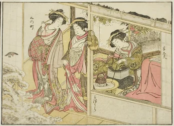 Cortigiane del Nakaomiya, dal libro "Specchio delle Belle Donne dei Quartieri del Piacere (Seiro bijin awase sugata kagami)," vol. 2