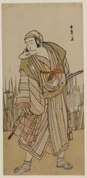 Ichikawa Danjuro V come un viaggiatore accanto a un gruppo di iris, c. 1780