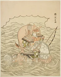 Taira no Atsumori che cavalca un cavallo nel mare, c.1770