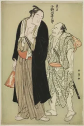 Il lottatore di sumo Onogawa Kisaburo del gruppo orientale, con un assistente