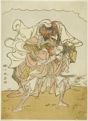 Il guerriero Omori Hikoshichi che porta un demone femminile sulla schiena