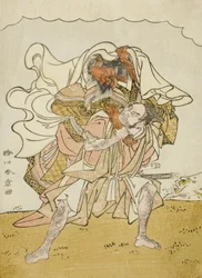 Il guerriero Omori Hikoshichi che porta un demone femminile sulla schiena, c.1772