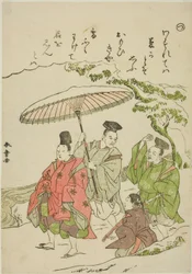 "Tsu": Narihira nella neve a Ono, dalla serie "Racconti di Ise in immagini di broccato alla moda (Furyu nishiki-e Ise monogatari)"