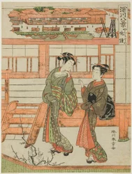 Campana della sera a Yagurashita, cortigiana e il suo attendente nel distretto di piacere non autorizzato di Yagurashita a Fukagawa, dalla serie "Otto vedute di Fukagawa"