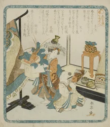 Due giovani frequentatori del giorno di Capodanno, dalla serie "Sette donne come divinità della fortuna per il club di poesia di Hanagasa (Hanagasaren shichifukujin)".