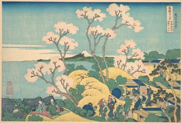 Il Monte Fuji visto da Gotenyama sulla Tōkaidō a Shinagawa (Tōkaidō Shinagawa Gotenyama no Fuji), dalla serie “Le trentasei vedute del Monte Fuji” (Fugaku sanjūrokkei)