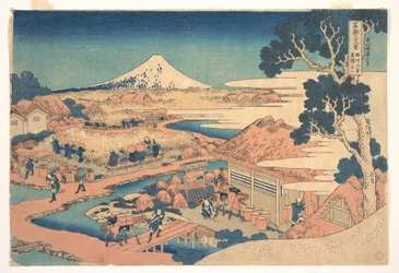 Il Monte Fuji visto dai campi di tè di Katakura nella provincia di Suruga (Sunshū Katakura chaen no Fuji), dalla serie “Trentasei vedute del Monte Fuji” (Fugaku sanjūrokkei)