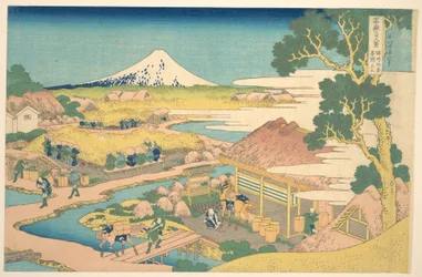 Il Monte Fuji visto dai campi di tè di Katakura nella provincia di Suruga (Sunshū Katakura chaen no Fuji), dalla serie “Le trentasei vedute del Monte Fuji” (Fugaku sanjūrokkei)
