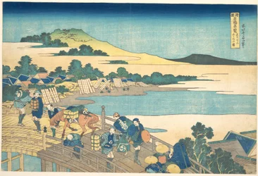 Il ponte di Fukui nella provincia di Echizen (Echizen Fukui no hashi), dalla serie “Panorami straordinari dei ponti nelle varie province” (Shokoku meikyō kiran)