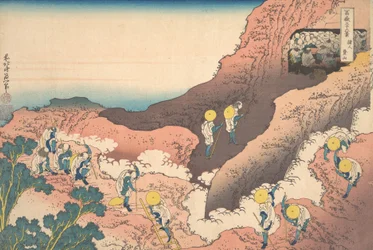 Gruppi di alpinisti Shojin tozan, dalla serie Trentasei vedute del Monte Fuji, ca. 1830-32