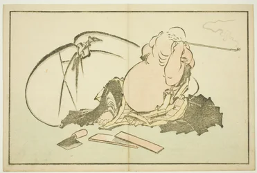 Hotei che fuma la pipa, dal Libro delle pitture realistiche di Hokusai