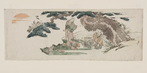 J? e Uba, la coppia antica di Takasago (stampa xilografica a colori)