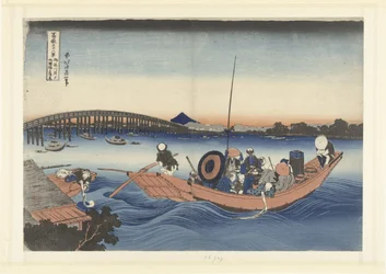 Guardando il tramonto presso il ponte Ryogoku dalla riva di Onmaya