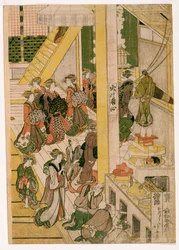 Giorni di Capodanno della casa da tè Ogi-ya, c.1810