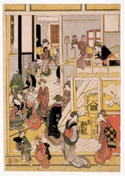 Giorni di Capodanno della casa da tè Ogi-ya, c.1810