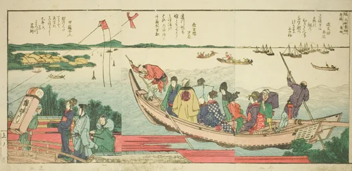 Pagine dal libro illustrato "Vedute panoramiche lungo le rive del fiume Sumida (Ehon Sumidagawa ryogan ichiran)"
