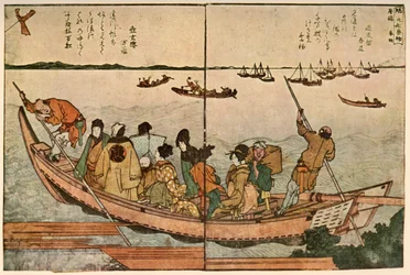 Passeggeri su una barca che attraversa il fiume Sumida in Giappone, c1804, 1924
