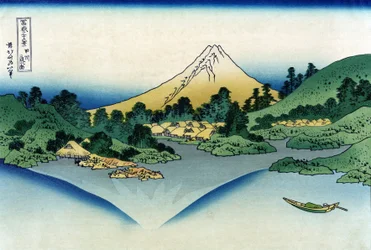 Riflessione del Monte Fuji nel Lago Kawaguchi visto dal Passo Misaka nella Provincia di Kai (dalle trentasei vedute del Monte Fuji). Stampe di Katsushika Hokusai (1760-1849)