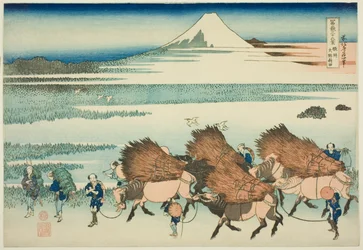 Risaie a Ono nella provincia di Suruga (Sunshu Ono shinden), dalla serie "Trentasei vedute del Monte Fuji (Fugaku sanjurokkei)"