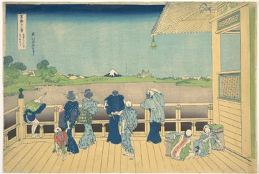 La Sala Sazai del Tempio dei Cinquecento Arhat (Gohyaku Rakanji Sazaidō), dalla serie “Trentasei vedute del Monte Fuji” (Fugaku sanjūrokkei)