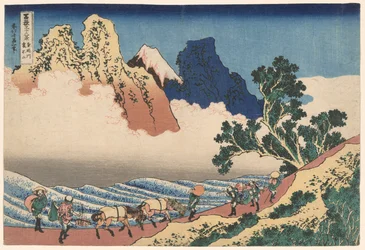 Il retro del Monte Fuji visto dal fiume Minobu (Minobugawa Urafuji), dalla serie Trenta-Six Views of Mount Fuji (Fugaku sanjurokkei)