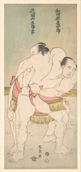 I lottatori di sumo Wadagahara Jinshirō e Kachōzan Gorokichi