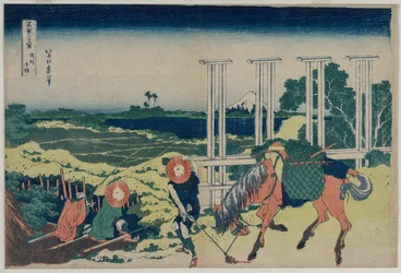 La diga di Senju nella provincia di Musashi dalla serie Trentasei vedute del Monte Fuji, primi anni 1830