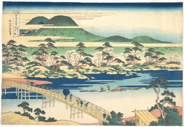 Ponte Togetsu ad Arashiyama in Yamashiro, dalla serie Vedute notevoli di ponti in varie province (Shokoku meikyō kiran), c.1830 (stampa a blocchi di legno a colori)