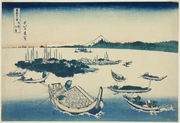 Tsukudajima nella provincia di Musashi (Buyo Tsukudajima), dalla serie "Trentasei vedute del Monte Fuji (Fugaku sanjurokkei)"