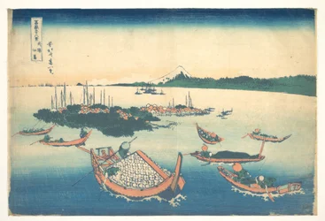 Tsukudajima nella provincia di Musashi (Buyō Tsukudajima), dalla serie “Le trentasei vedute del Monte Fuji” (Fugaku sanjūrokkei)