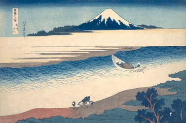 Stampa Ukiyo-e del fiume Tama e del Monte Fuji di Hokusai