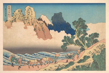 Vista del Monte Fuji dall’altra sponda del fiume Minobu (Minobugawa ura Fuji), dalla serie “Le trentasei vedute del Monte Fuji” (Fugaku sanjūrokkei)