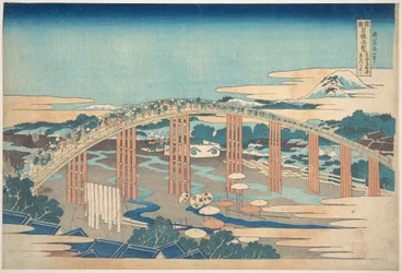 Il ponte Yahagi a Okazaki sulla Tōkaidō (Tōkaidō Okazaki Yahagi no hashi), dalla serie “Panorami straordinari dei ponti nelle varie province” (Shokoku meikyō kiran)