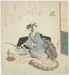Geisha che guarda un cuculo, dalla serie "Cinque festival annuali per il circolo Katsushika"