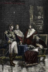 Il generale Cervoni convocò Papa Pio VI per abdicare alla sua sovranità temporale nel 1798. 1882 (incisione)