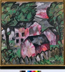 Paesaggio con case rosse