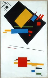 Pittura suprematista Trapezio nero e quadrato rosso