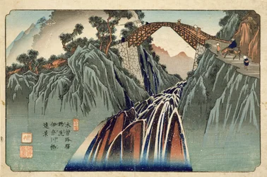 Ponte Inagawa a Nojiri, pub. da Hoeido e Kinjudo, fine anni 1830