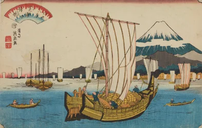 Barche a vela che tornano a Shiba, dalla serie: Otto vedute di Edo