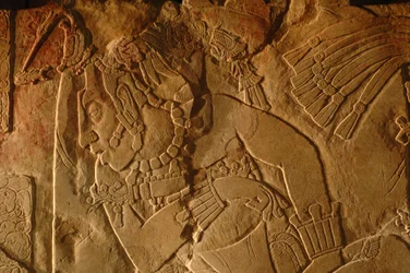 Panca del trono del Tempio 19, Palenque, Messico, incisione di Akhal Mo Nab, 2005 (foto)